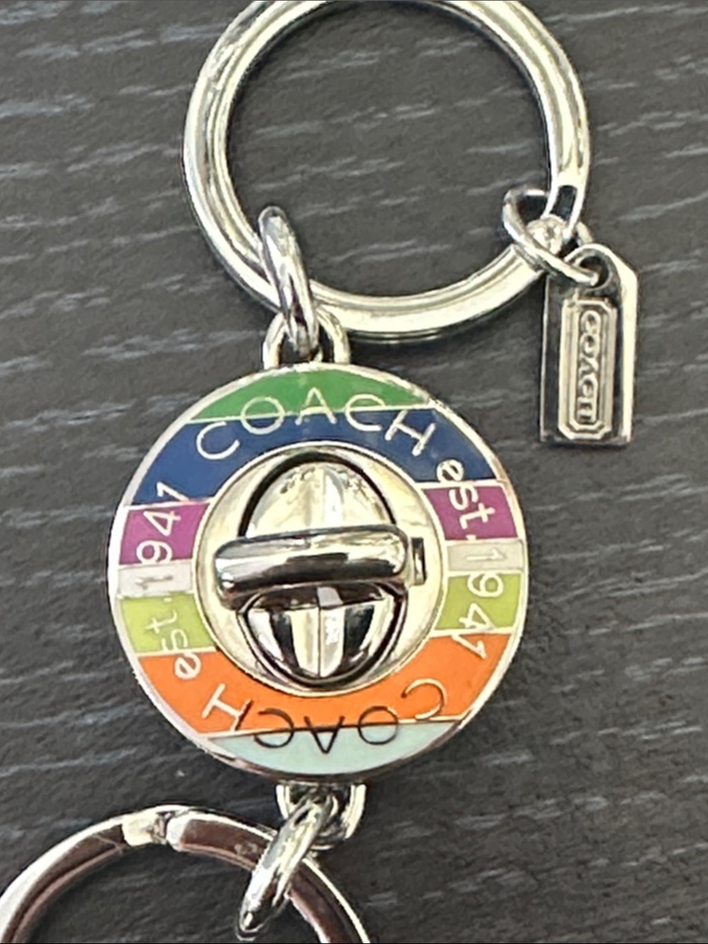 Vintage Coach Legacy Stripe Turnlock Valet Keychain Silver #92529 NEW!